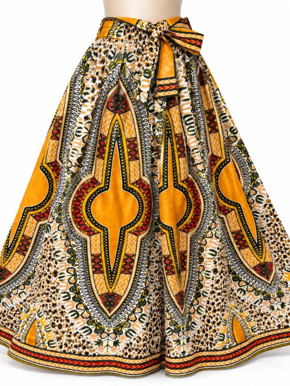Women's Long Maxi African Skirt One Size Cotton Elastic Waist Tie Belt Dashiki